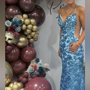 Elegant Blue Lace Prom or Evening Dress